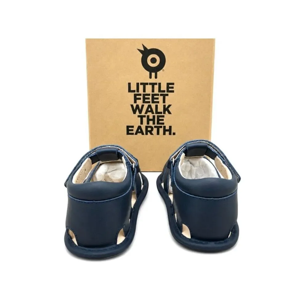 Toddler Boys Closed Toe Sandals Size 8 Navy Leather Water Shoes Hook Loop EU 24